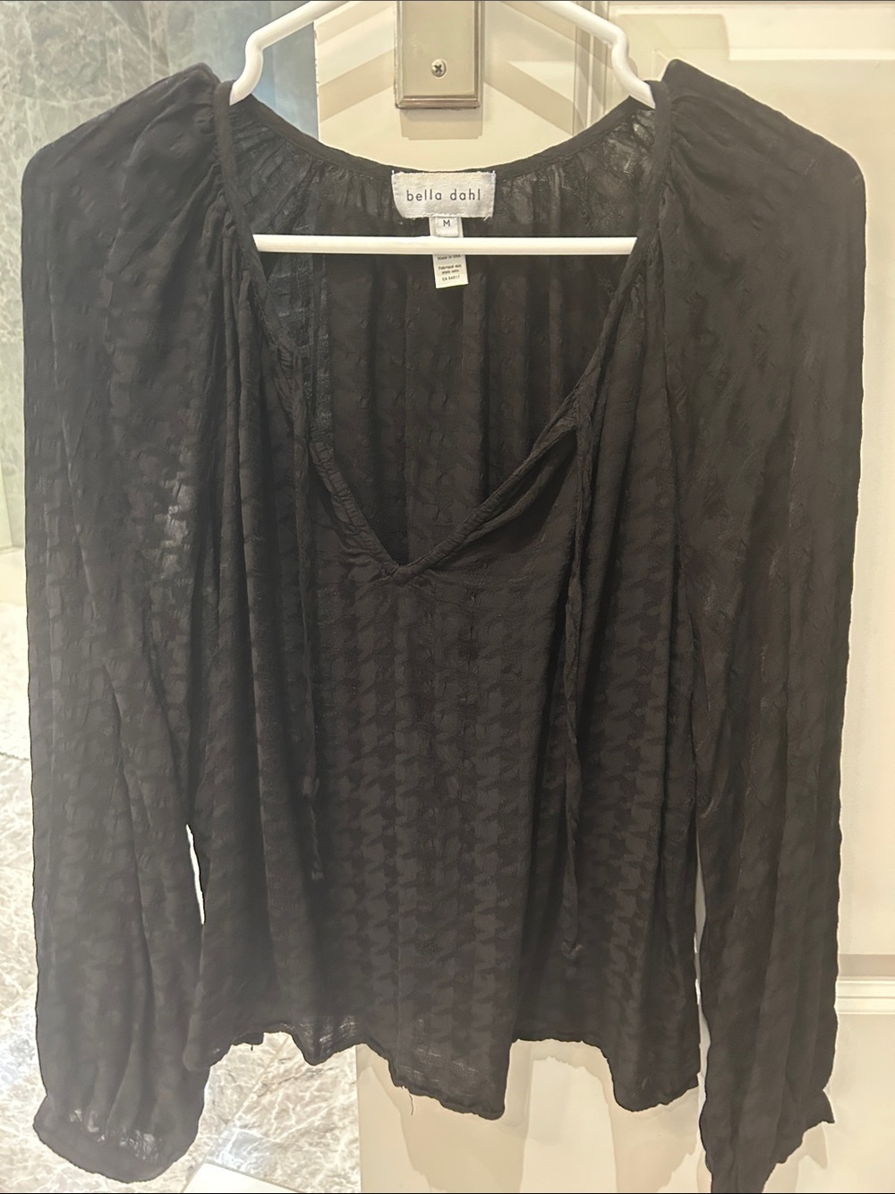 Bella Dahl Black Sheer Textured V-Neck Blouse